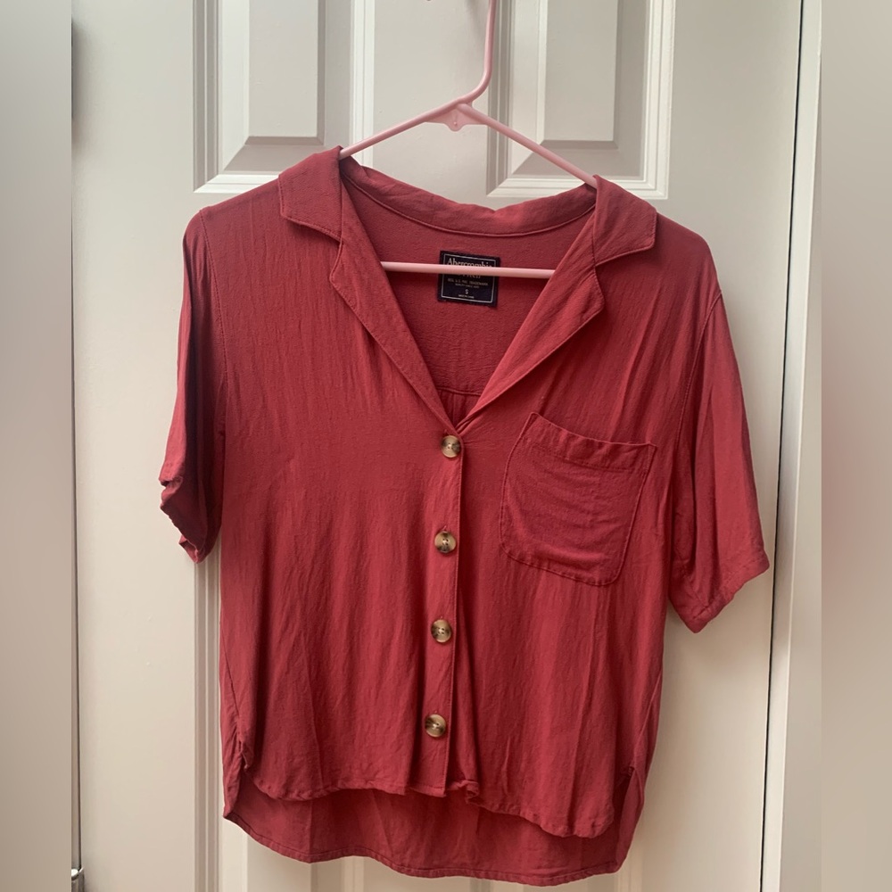 Red button down blouse